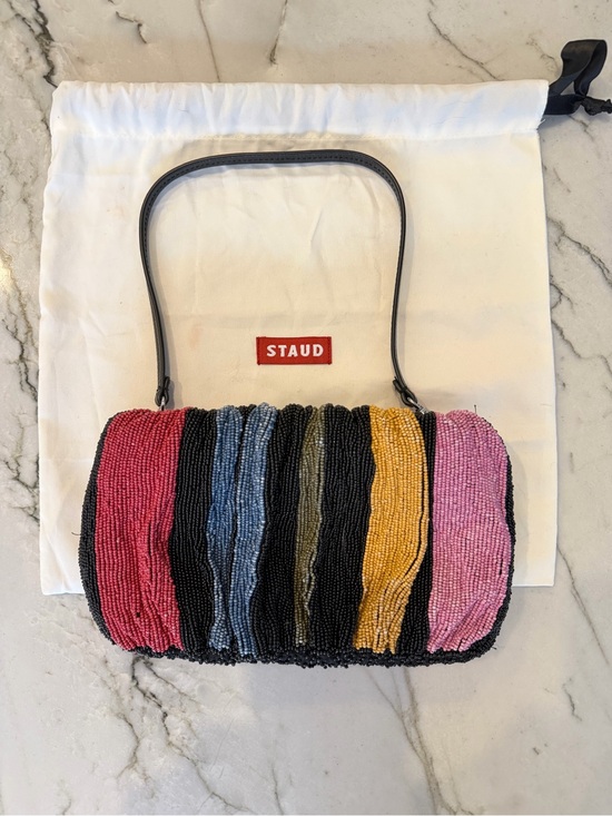 STAUD Handbags - STAUD Convertible Bean Bag – Mosaic Stripe Beaded Shoulder Bag